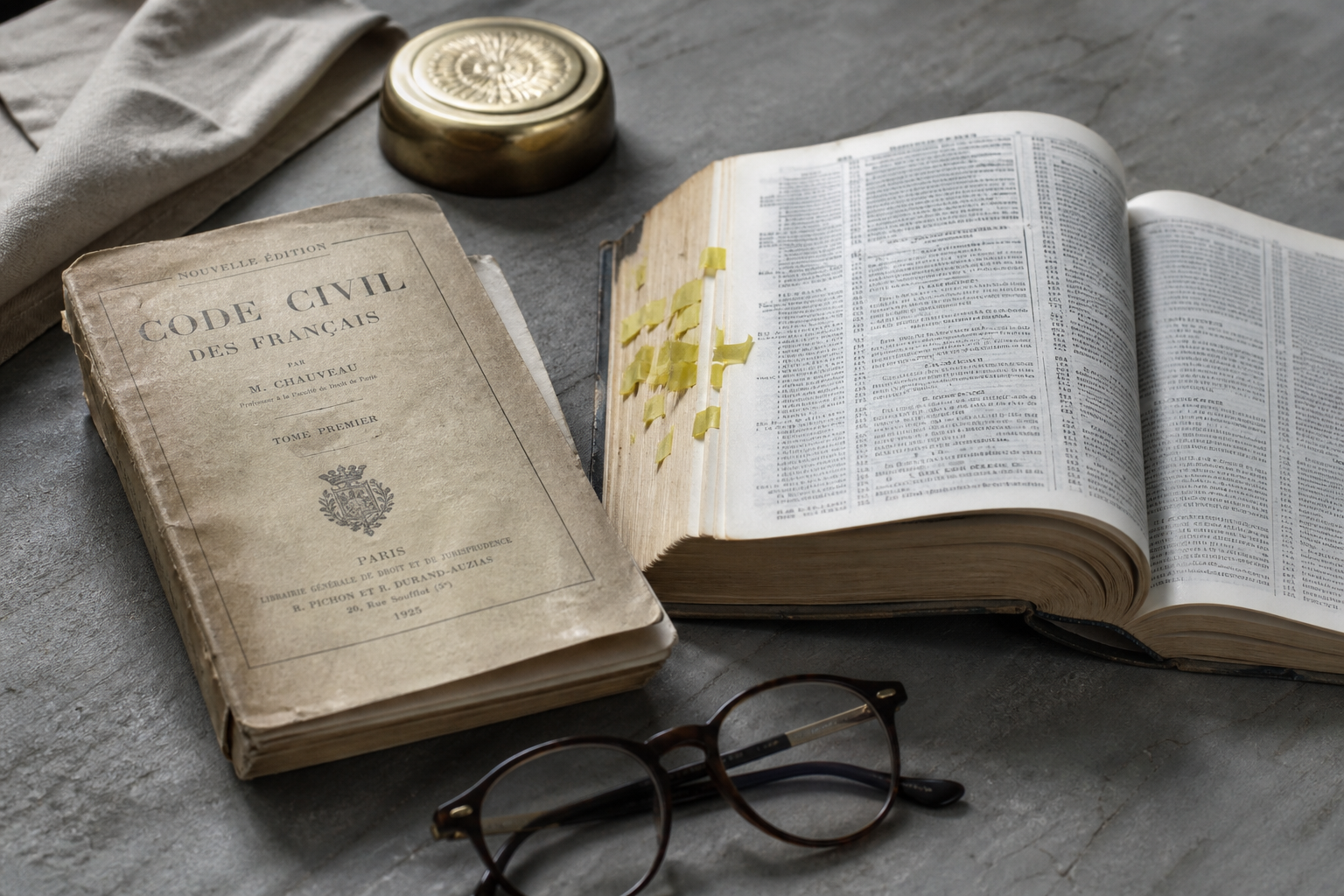 Codes annotés et lunettes sur une table de travail